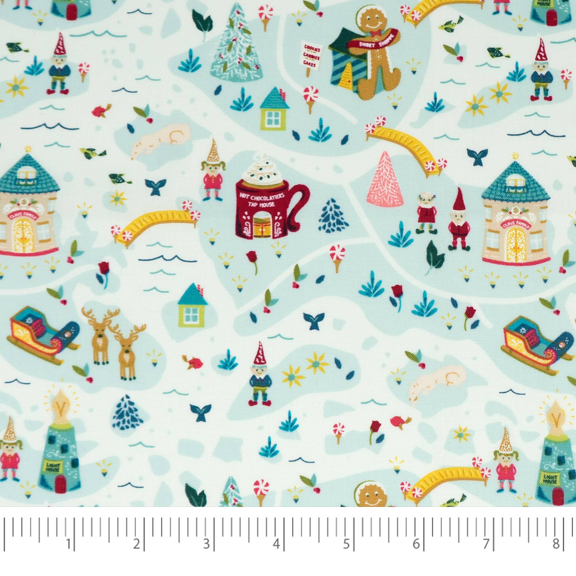 SINGER Christmas Santa Village Cotton Print Fabric